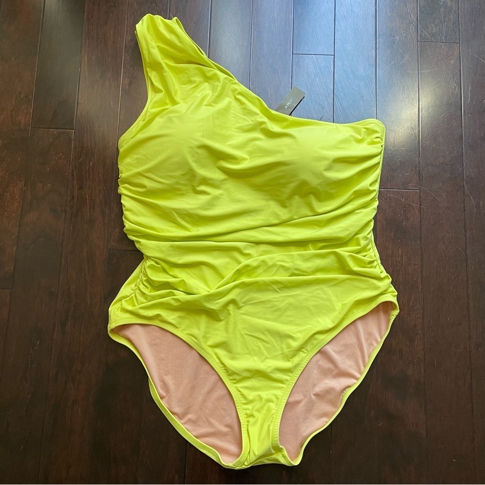 J.Crew Swimsuit size 20 One Piece Runched One Shoulder Built In Bra NWT neon